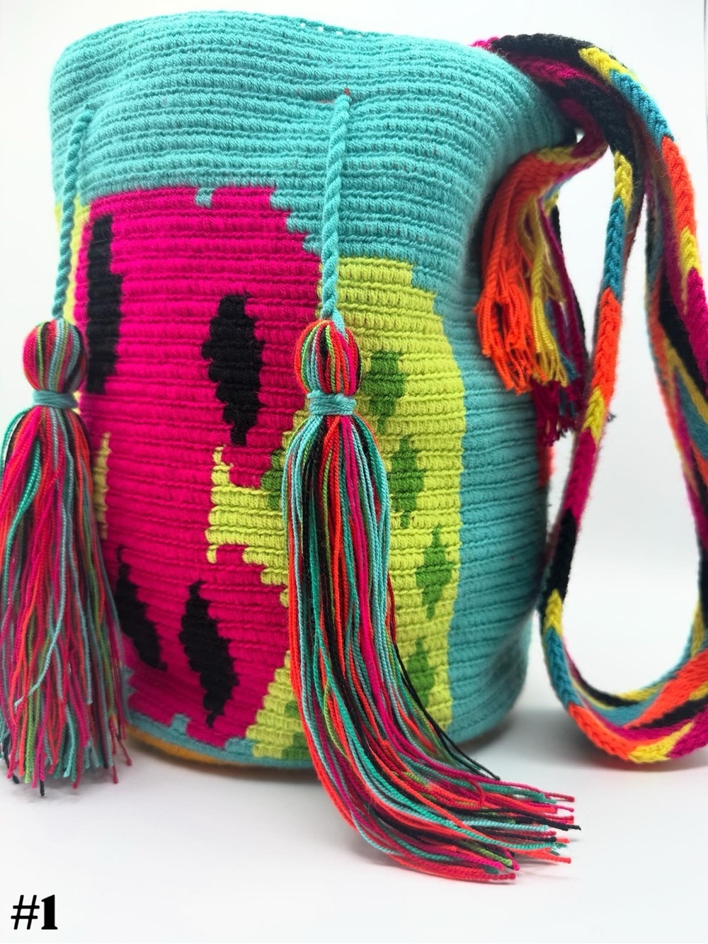 Colorful Handmade Wayuu Crossbody Bag – Large Boho Crochet Bucket Bag